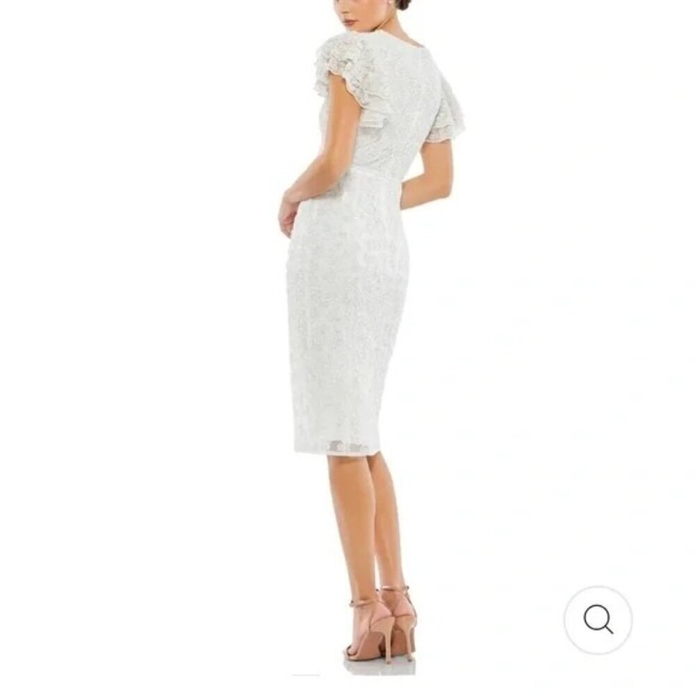 Mac Duggal 10827 White Floral Flounce Sleeve Midi Dress Sequins Beads Size 10 NE - Picture 3 of 8